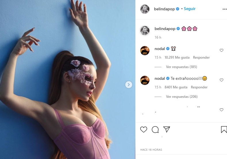 Christian Nodal se hizo presente en el Instagram de Belinda (IG: belindapop)