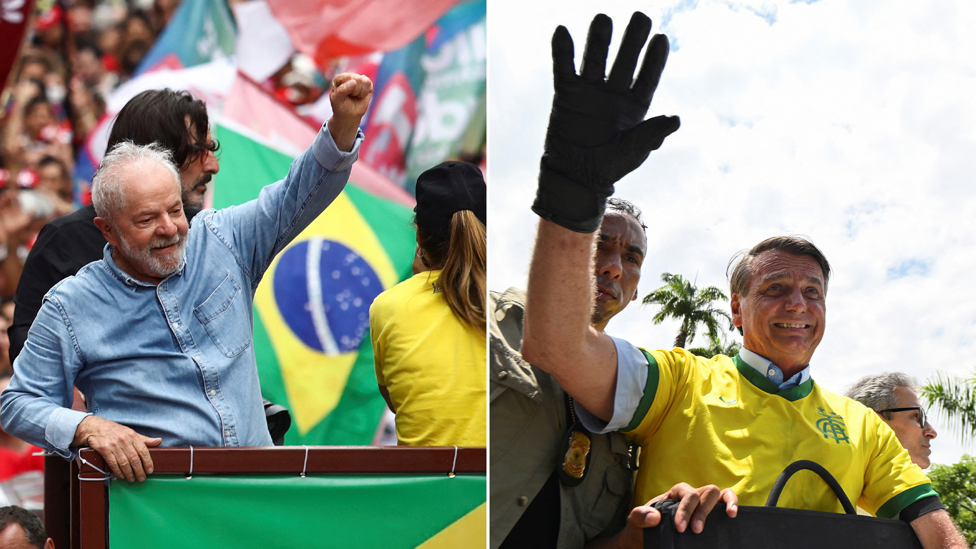 Lula da Silva y Jair Bolsonaro cerraron sus campañas en la previa de los comicios que definirán al próximo presidente de Brasil (REUTERS)