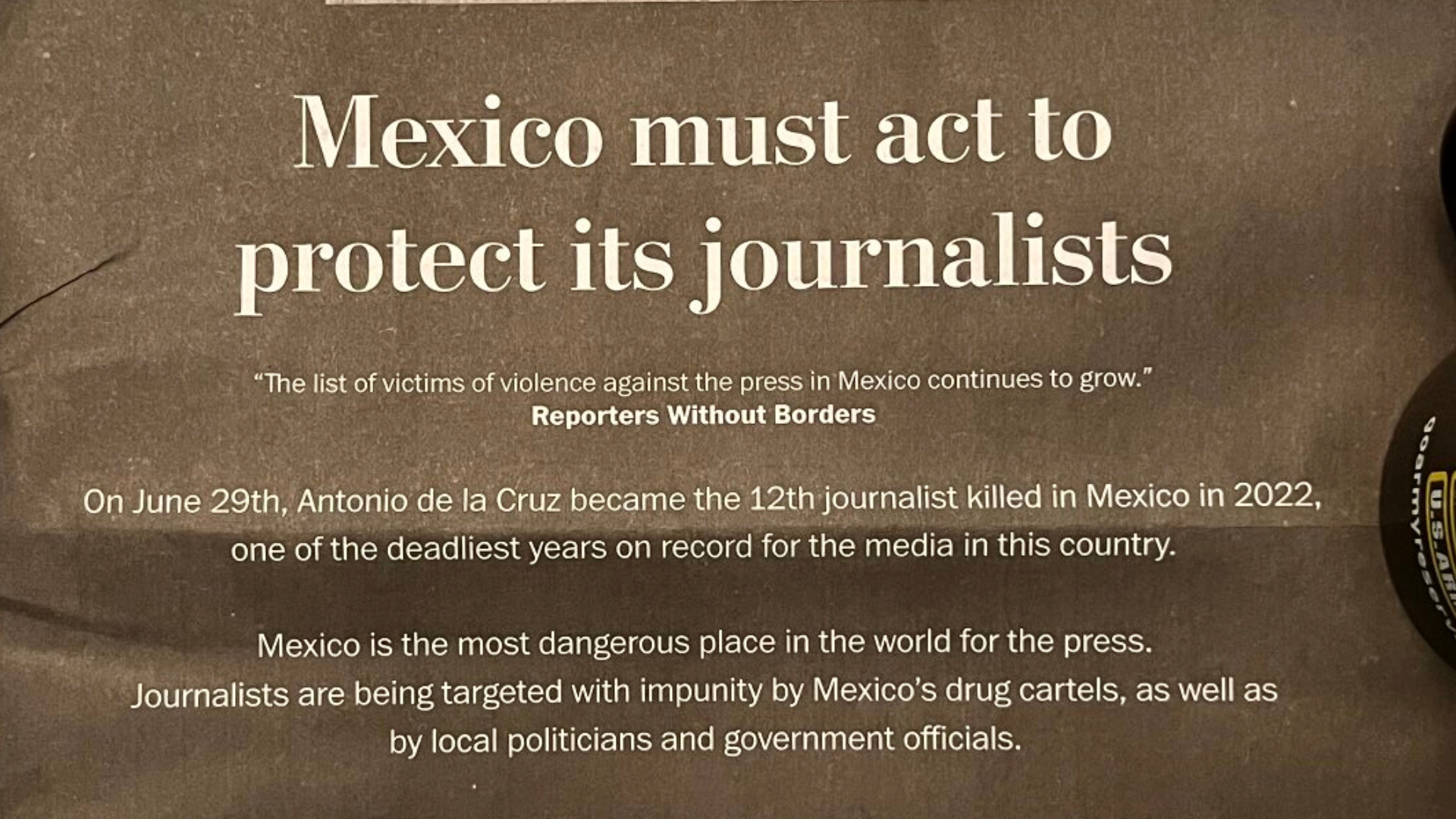 “México debe actuar para proteger a sus periodistas”: The Washington Post y Reporteros Sin Fronteras 