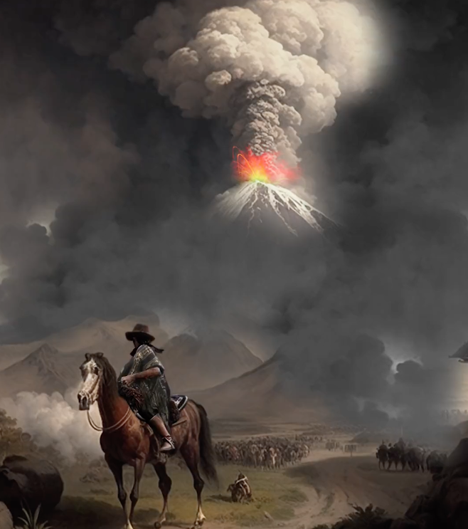 Las ilustraciones sobre la erupción de 1877 del Cotopaxi fueron recreadas con base a libros que narran el suceso. (Municipio de Quito)