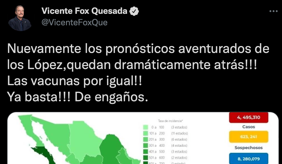 El exmandatario mexicano cuestionó las decisiones de AMLO y Hugo López-Gatell (Foto: Twitter/@VicenteFoxQue)