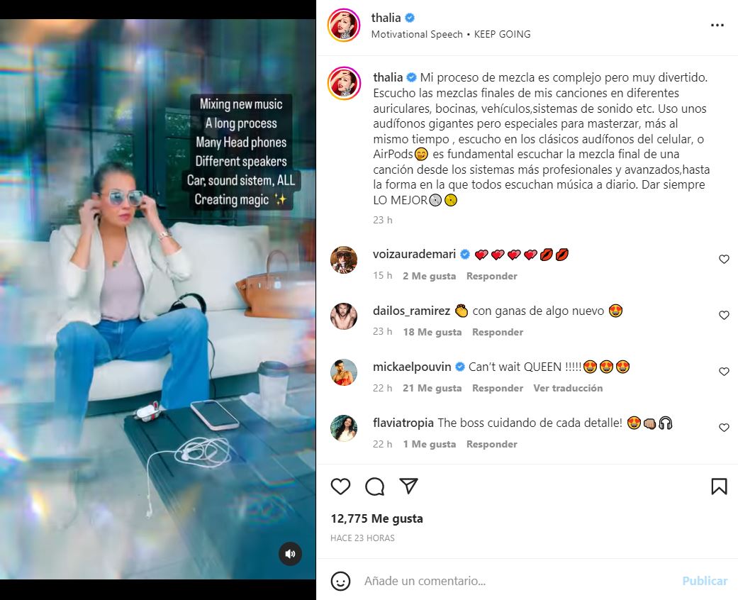 La artista acompañó su post con un video donde solo mostró como cambiaba de auriculares. (Captura Instagram: @thalia)