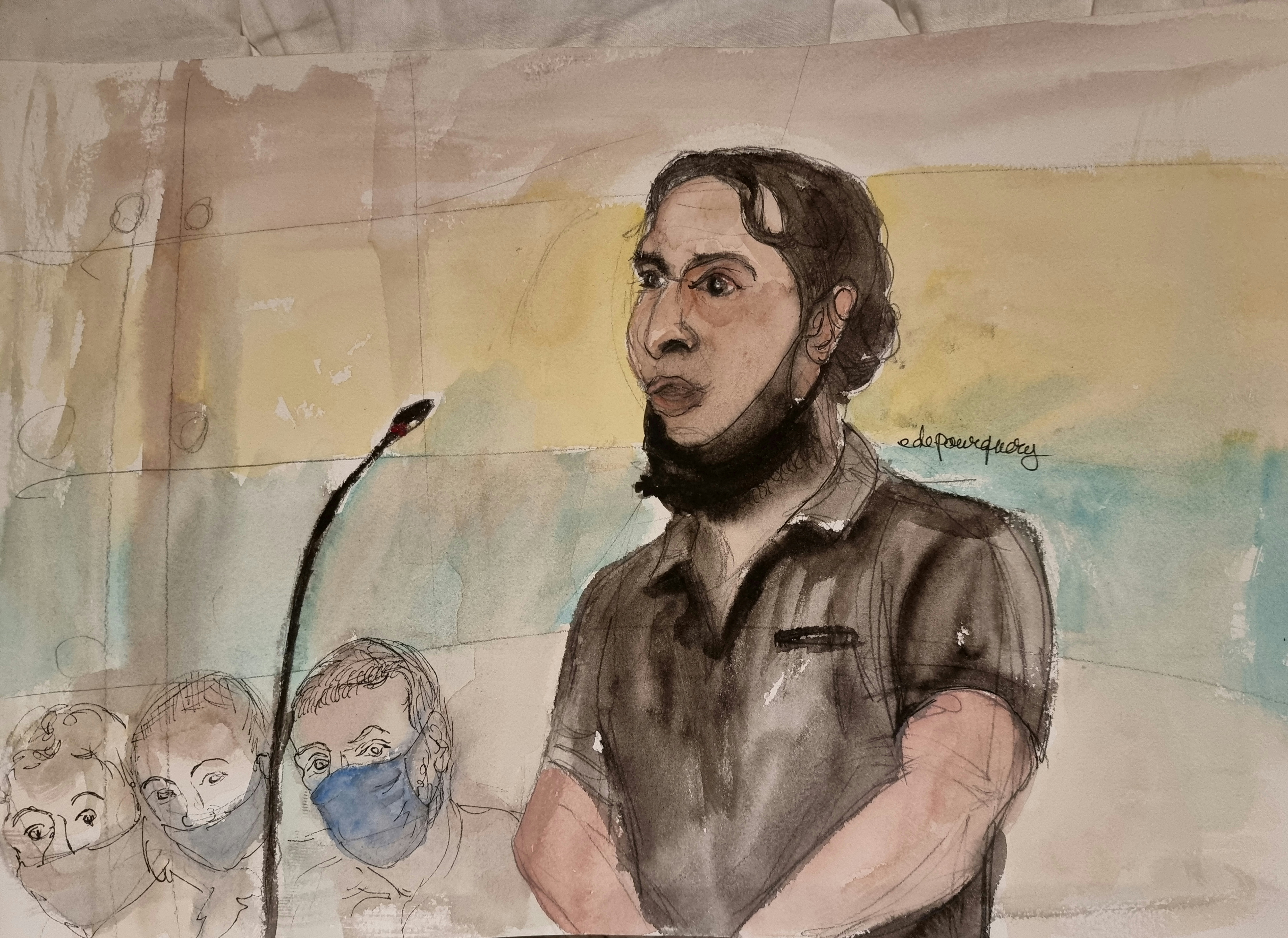 Sketches show Paris' November 2015 attacks suspect during trial at Paris courthouse