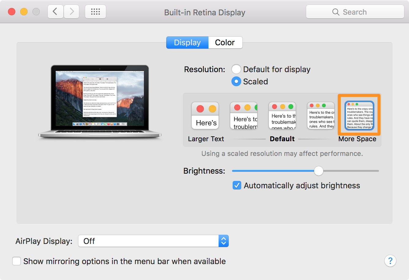 Escala de pantalla en una MacBook. (foto: Tecnologismo)