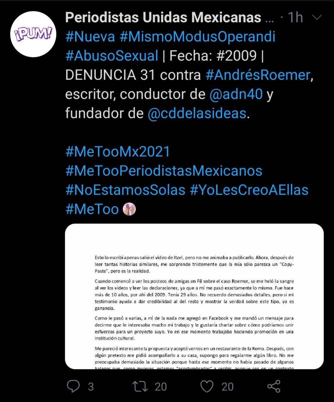  Periodistas Unidas Mexicanas han reunido acusaciones contra el conductor de TV Azteca desde hace varios años, algunas datan del año 2006. (Foto: Twitter/@PeriodistasPUM)