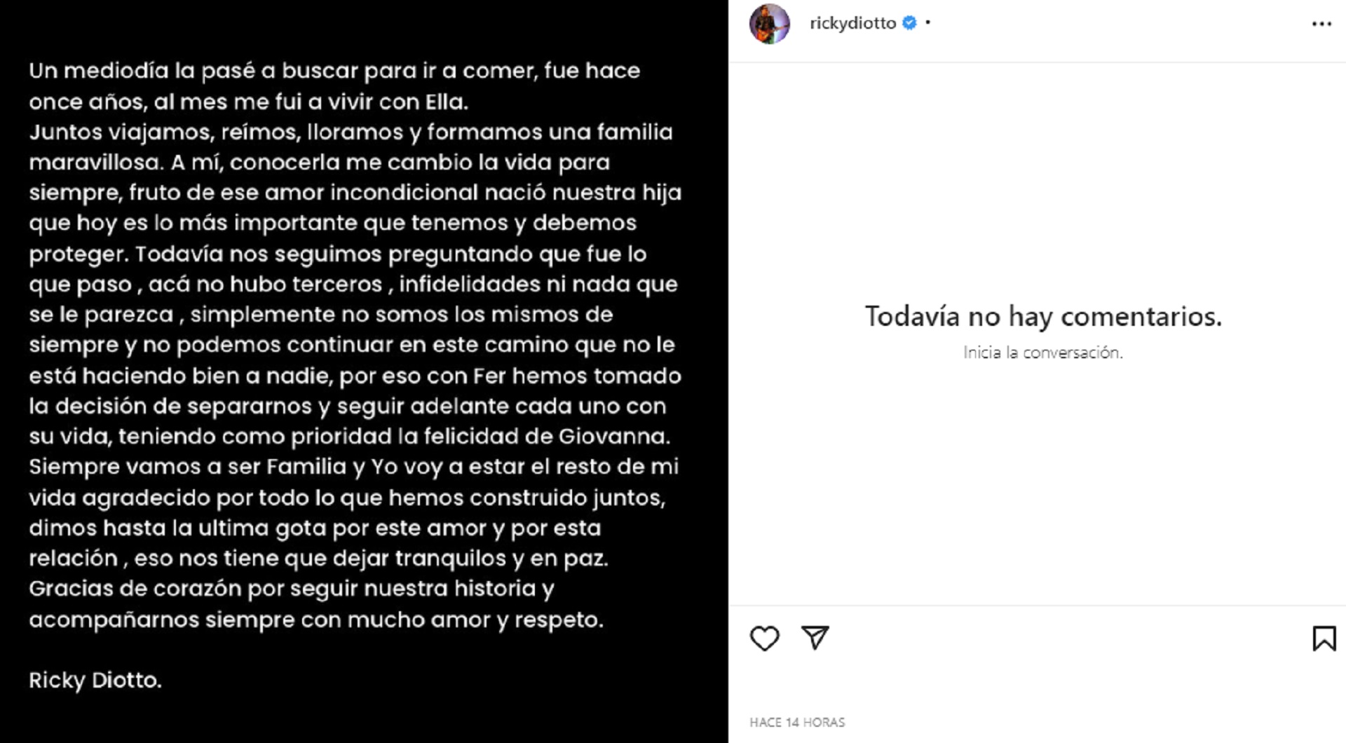El comunicado de Ricky Diotto sobre su separación de María Fernanda Callejón