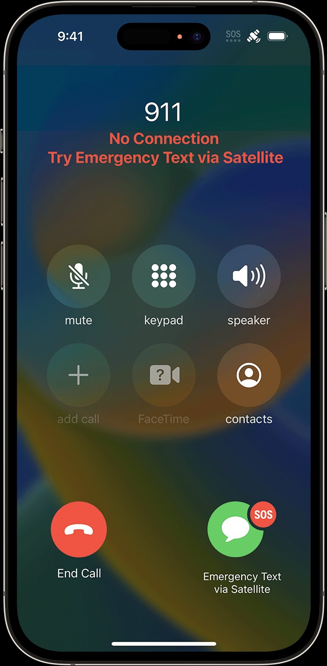 La conexión satelital de emergencia solo permitirá el contacto a servicios de ayuda por medio de mensajes de texto. (Apple)