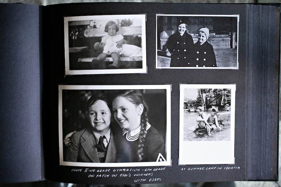 Fotos de la infancia de Steven Fenves y su hermana mayor, Eszti. (Deb Lindsey para The Washington Post)