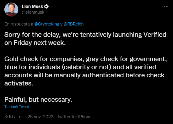 El dueño de Twitter anuncia cómo serán los cambios en las verificaciones de la aplicación.