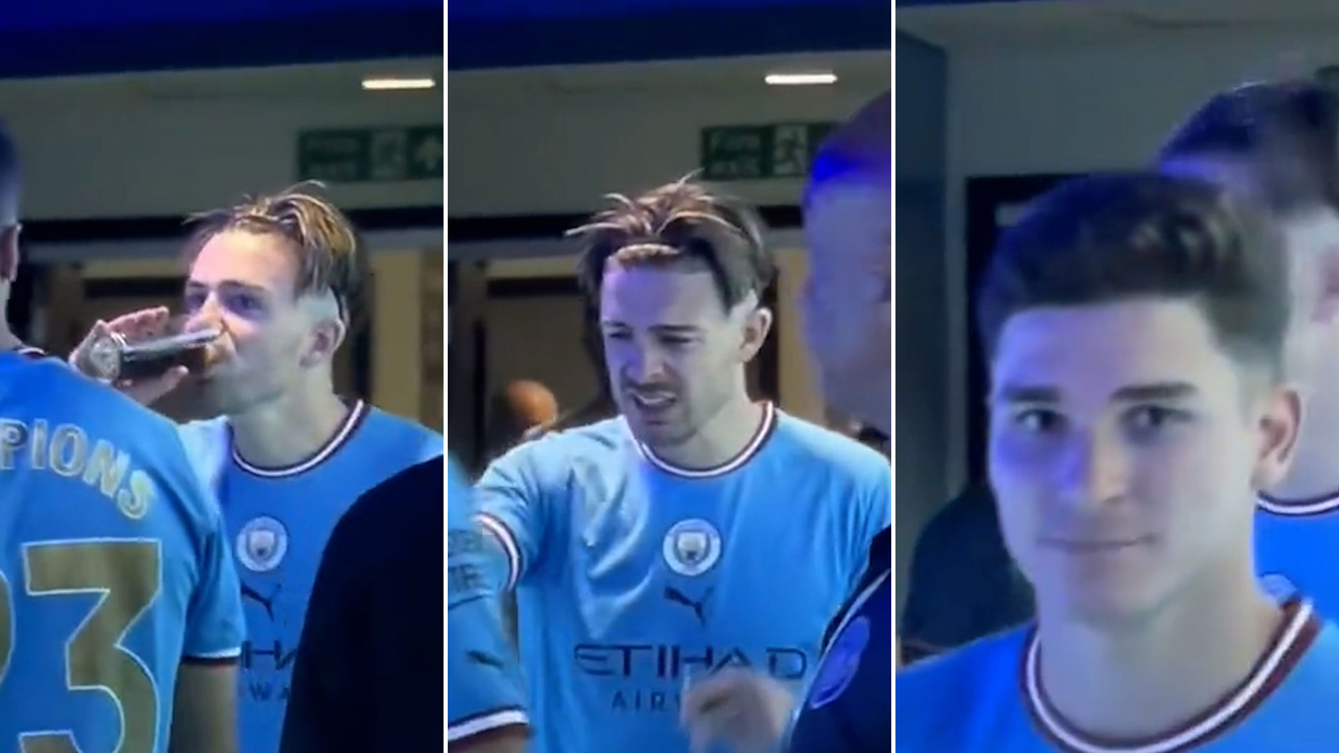Julián Álvarez les convidó fernet a sus compañeros del Manchester City en medio de los festejos: la reacción viral de Jack Grealish 