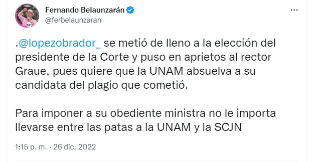 Fernando Belaunzarán se lanzó contra AMLO por defender a Yasmín Esquivel (Twitter)