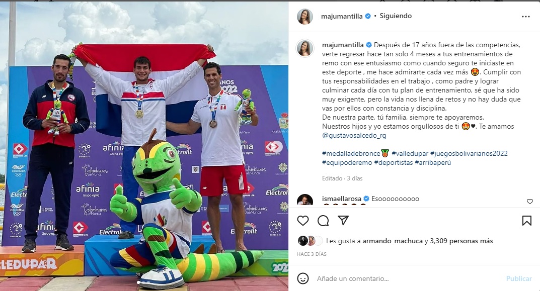 Mensaje de Maju Mantilla a su esposo Gustavo Salcedo por ganar medalla de bronce. Foto: Instagram.