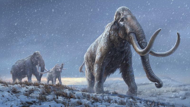 Una reconstrucción artística muestra al extinto mamut estepario, un predecesor evolutivo del mamut lanudo que floreció durante la última Edad de Hielo (REUTERS)