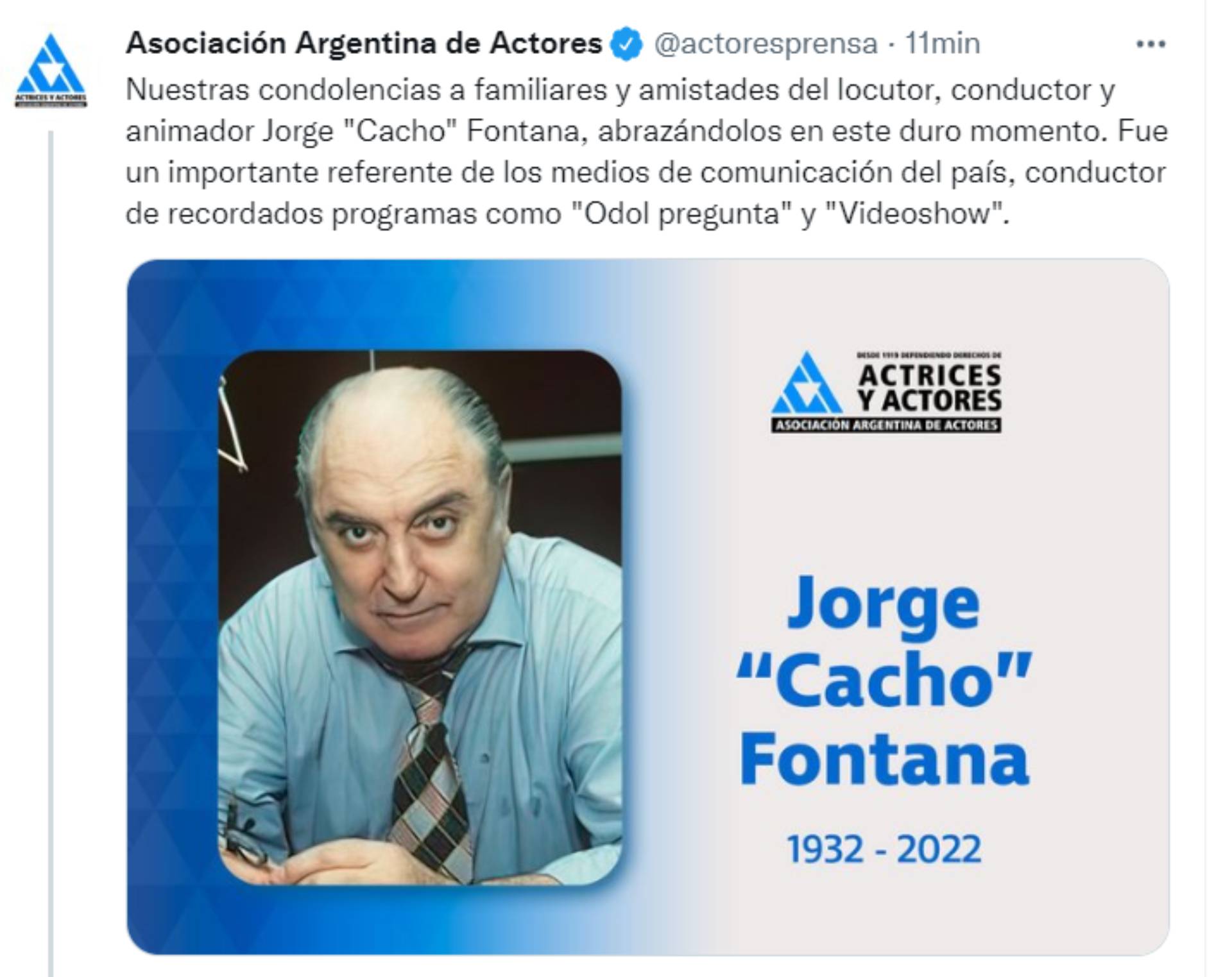 El homenaje de la Asociación Argentina de Actores a Cacho Fontana