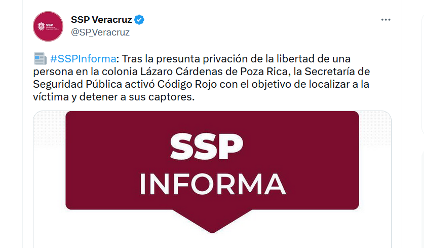 Las autoridades de Veracruz informaron de la activación de Código Rojo 
(Foto: @SP_Veracruz)