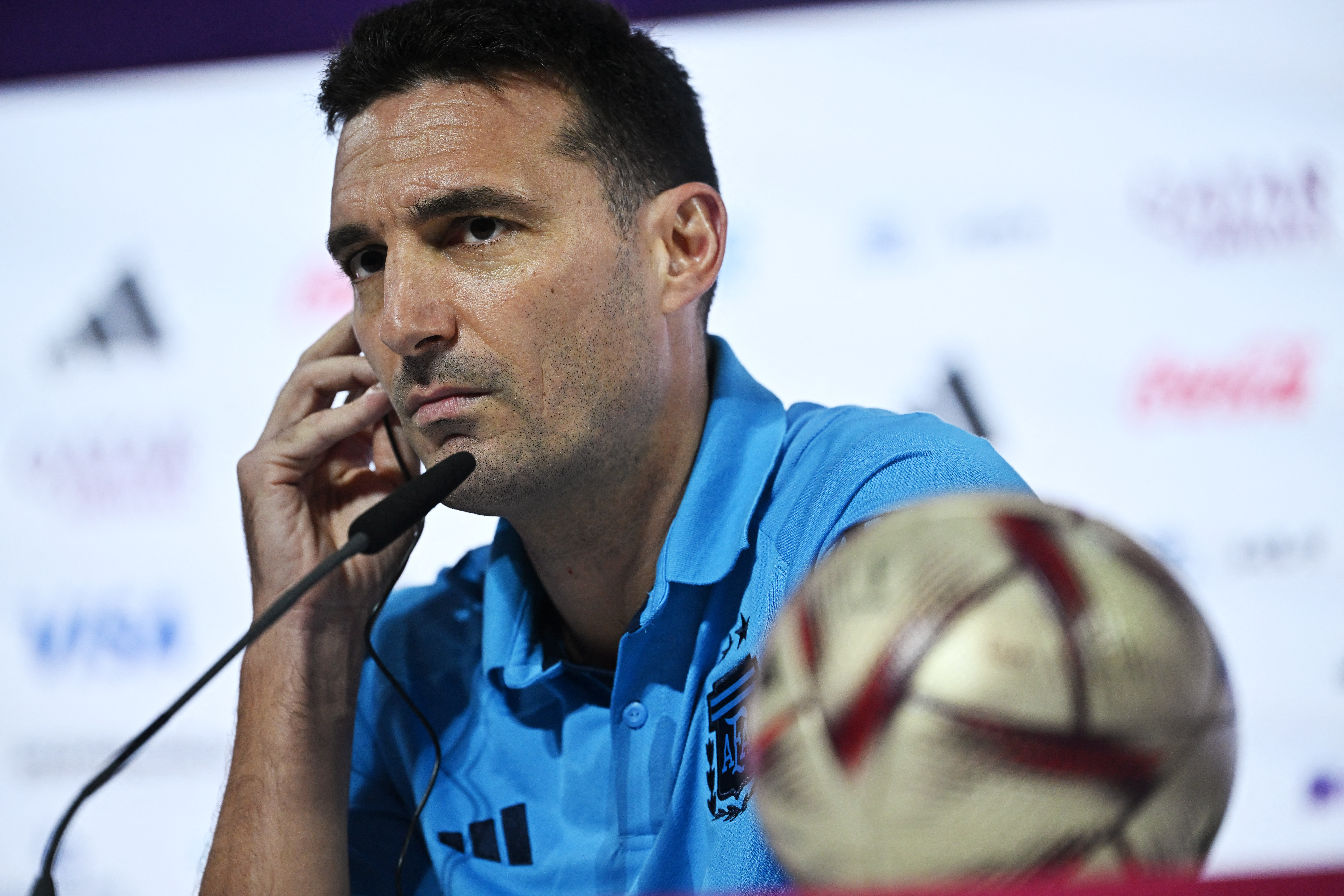 Soccer Football - FIFA World Cup Qatar 2022 - Argentina Press Conference - Main Media Center, Doha, Qatar - December 12, 2022  Argentina coach Lionel Scaloni during the press conference REUTERS/Dylan Martinez