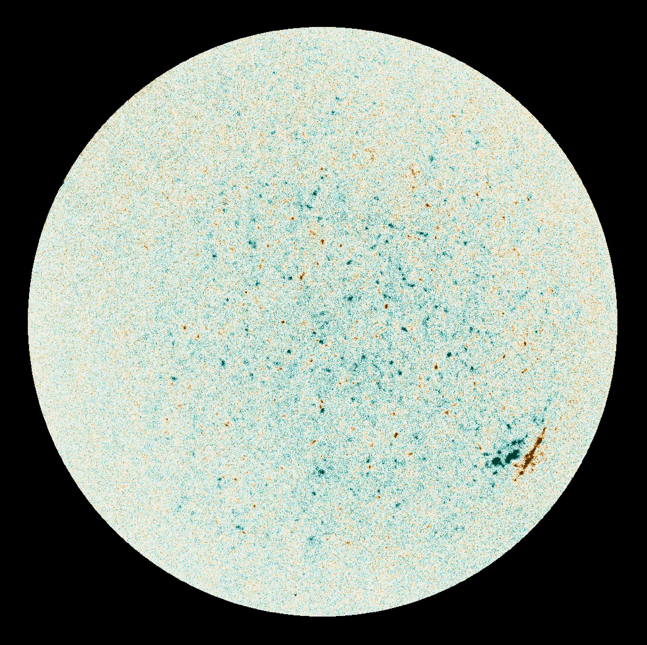 Un mapa de las propiedades magnéticas de todo el Sol basado en los datos del Polarimetric and Helioseismic Imager (PHI) en la nave espacial Solar Orbiter de la NASA/ESA (Equipo del Solar Orbiter/Equipo EUI; Equipo PHI/ESA y NASA/ Entrega vía REUTERS)