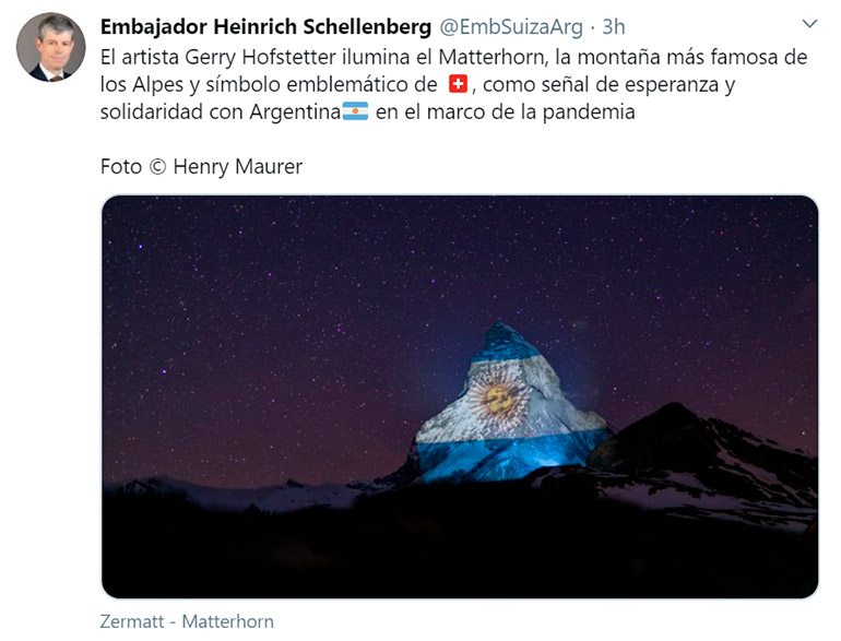 El tuit del embajador suizo en Argentina 