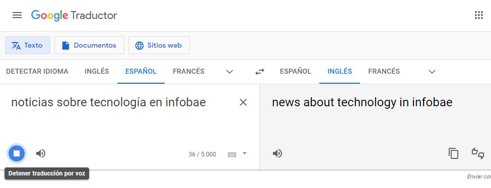 Traducción por voz en Google Translate (Captura)