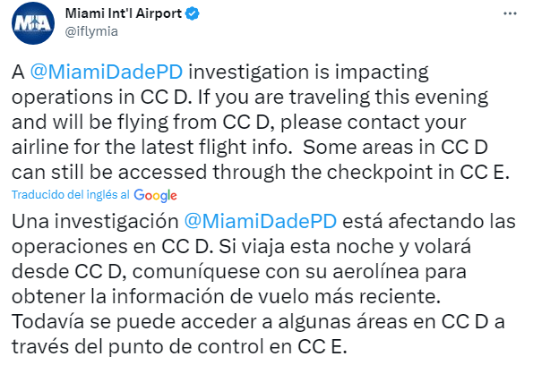 Tuit del aeropuerto de Miami