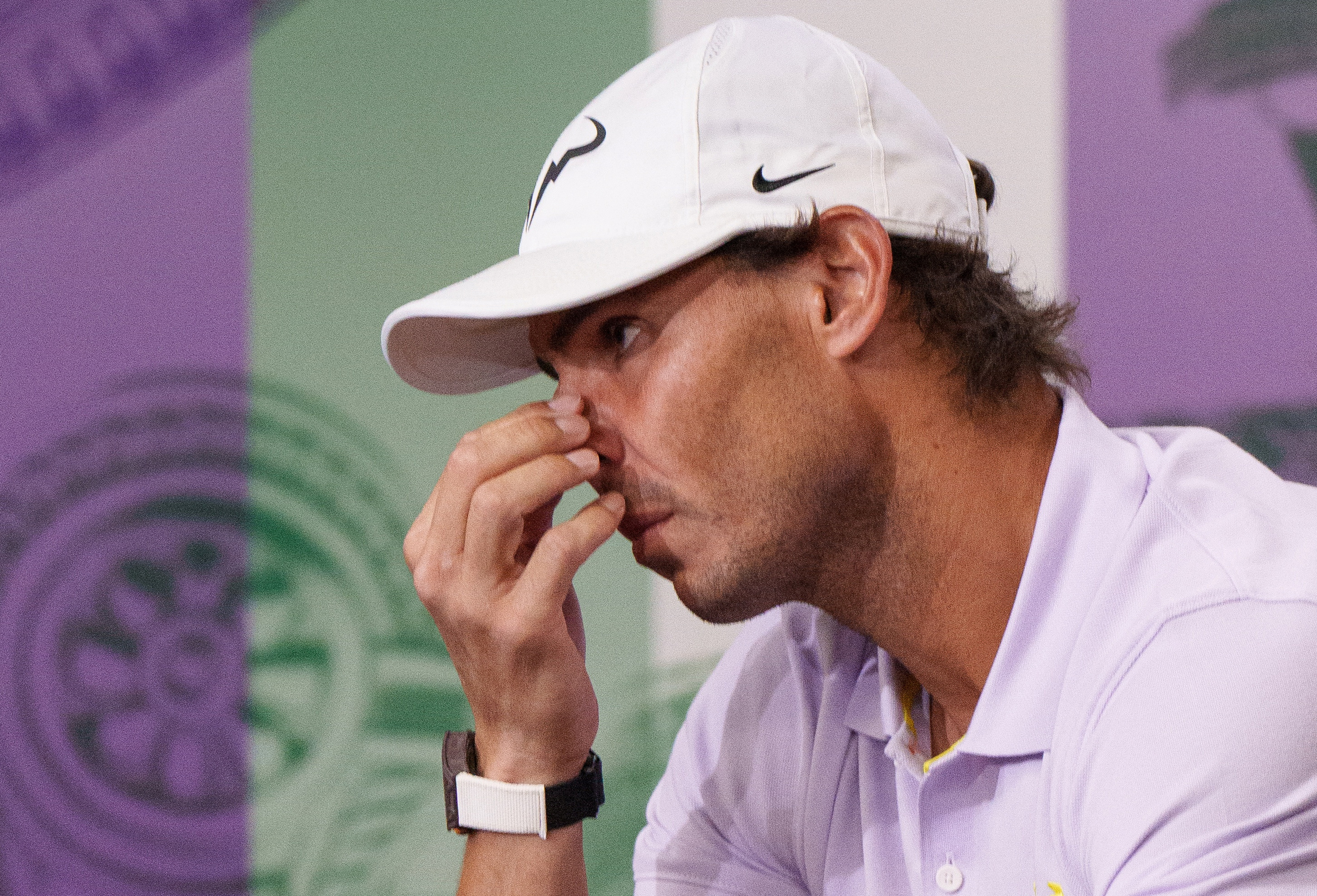 Tennis - Wimbledon - All England Lawn Tennis and Croquet Club, London, Britain - July 7, 2022 Spain's Rafael Nadal during a press conference after withdrawing from his semi-final match Joe Toth/Pool via REUTERS