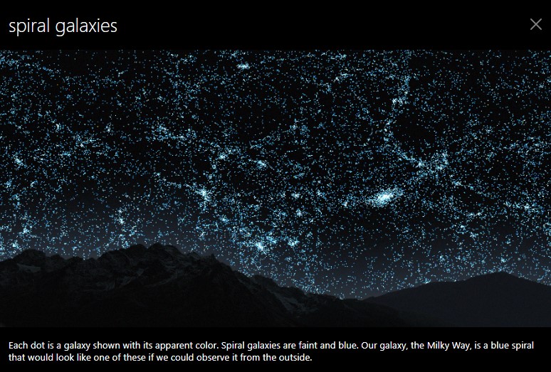 Cada punto en la imagen representa a una galaxia espiral con miles de millones de sistemas solares como el de la Tierra. (Captura)