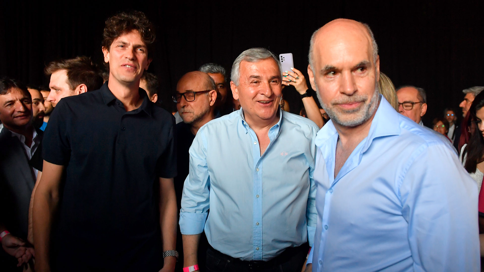 El jefe de Gobierno porteño, Horacio Rodríguez Larreta, junto a Martín Lousteau y Gerardo Morales (Maximiliano Luna)