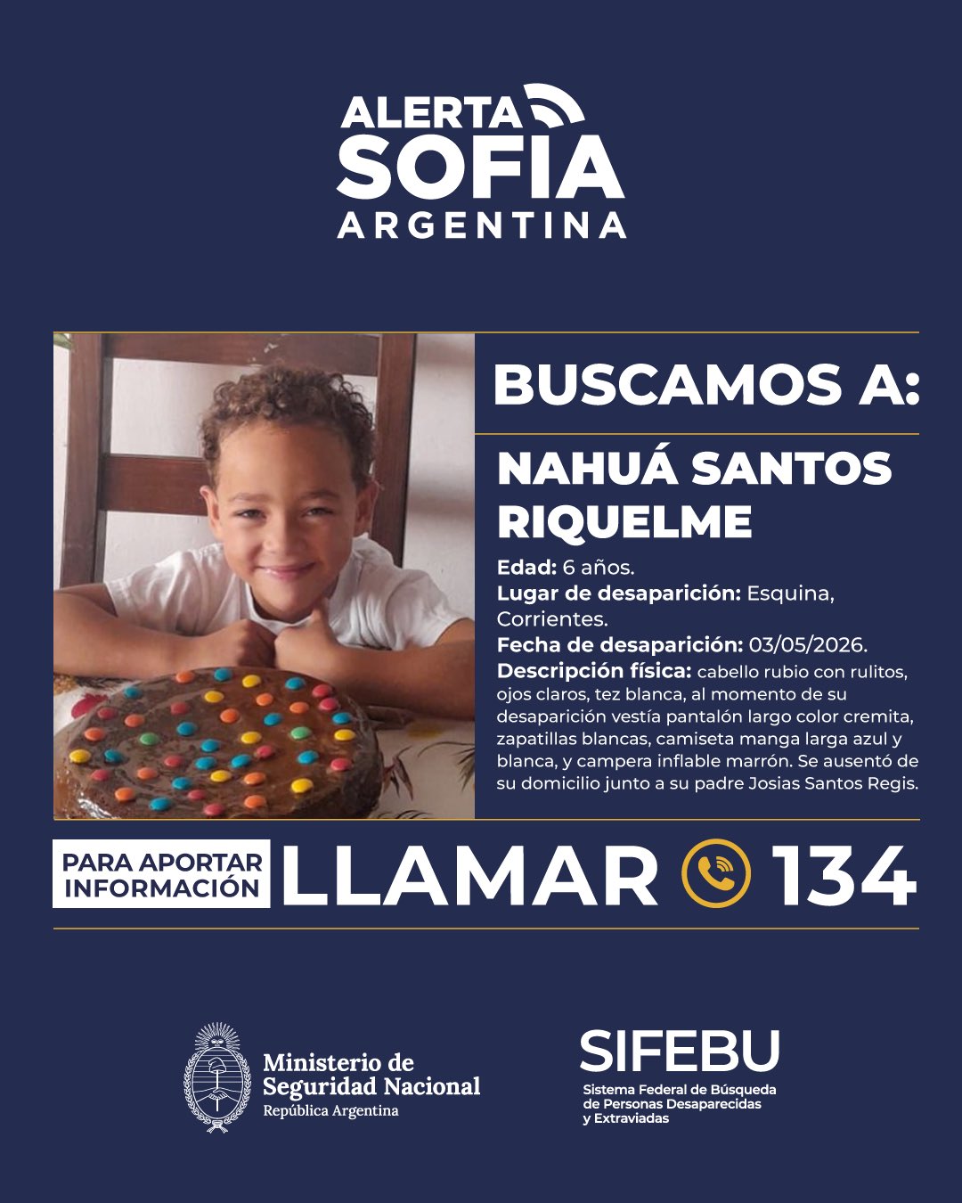 Activaron el Alerta Sof&iacute;a por un ni&ntilde;o de 6 a&ntilde;os que desapareci&oacute; en Corrientes