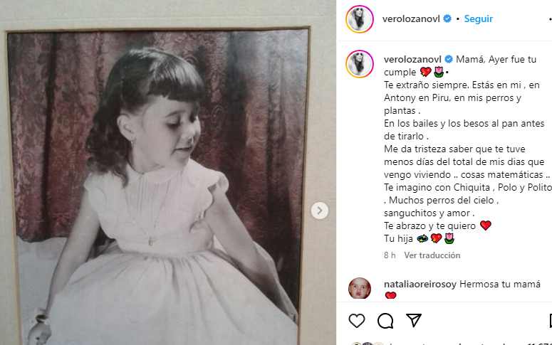 El sentido posteo de Vero Lozano para su  mamá (Instagram)