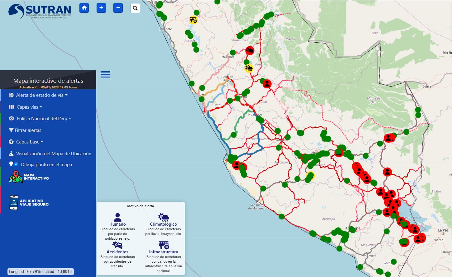 Mapa de carreteras y vías bloqueadas por el paro nacional