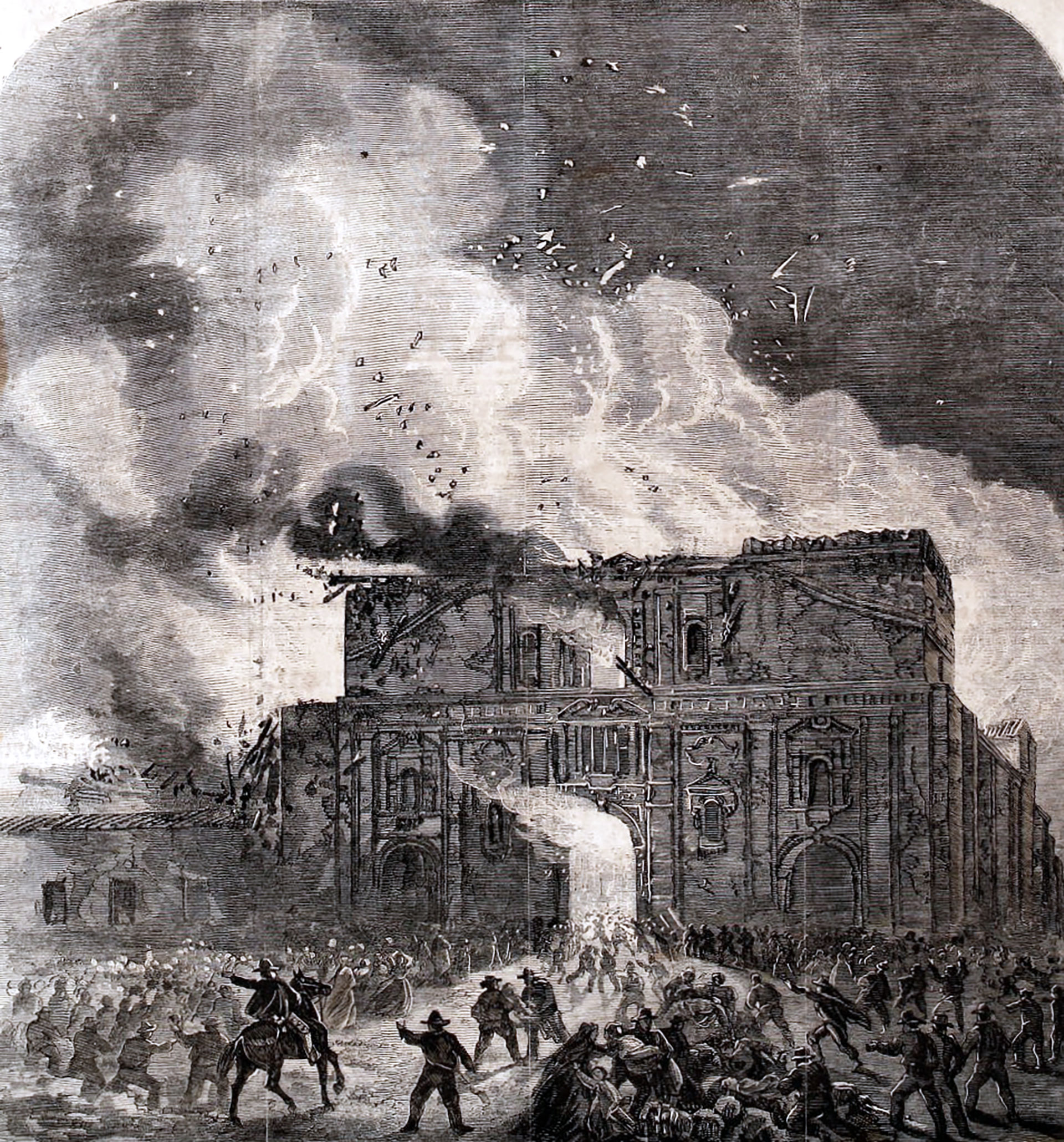 Litografía aparecida en el Frank Leslie's Illustrated Newspaper sobre el Incendio de la Iglesia de la Compañia de Jesús en Santiago de Chile