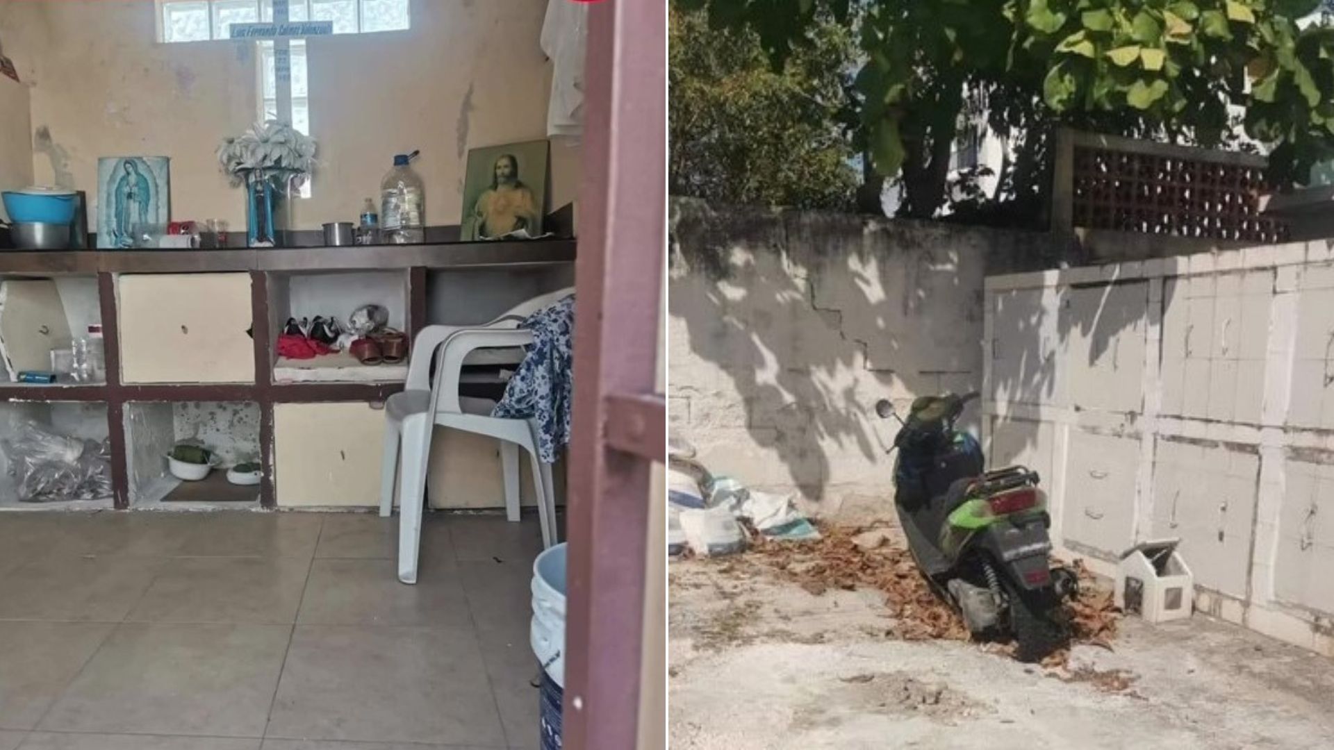 Una pareja vivía en el mausoleo de un panteón en Cozumel y hasta guardaban allí la moto. (TikTok: @24horasyucatan8)