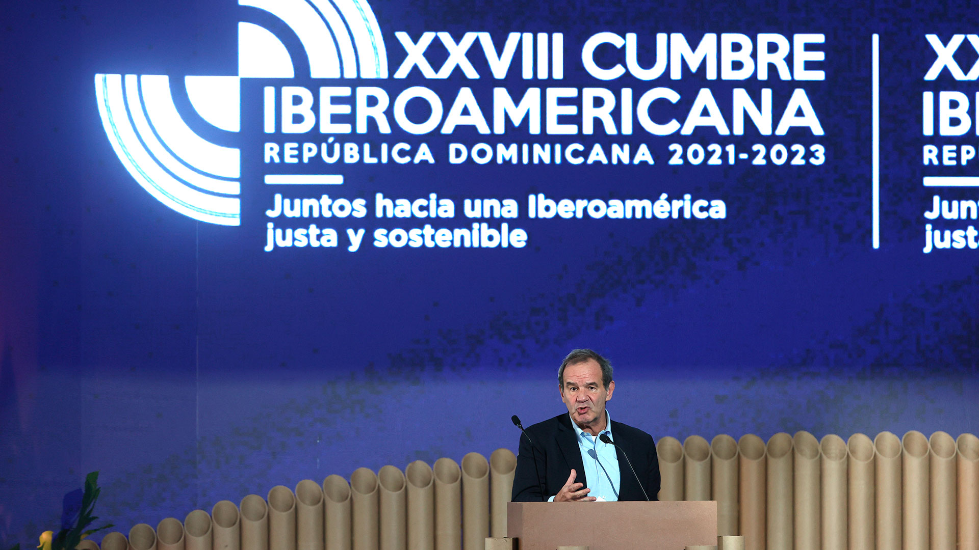 Andrés Allamand, ex ministro de exteriores de Chile y actual secretario general iberoamericano, habla durante el XIV Encuentro Empresarial Iberoamericano ayer en Santo Domingo (EFE/ Orlando Barría)