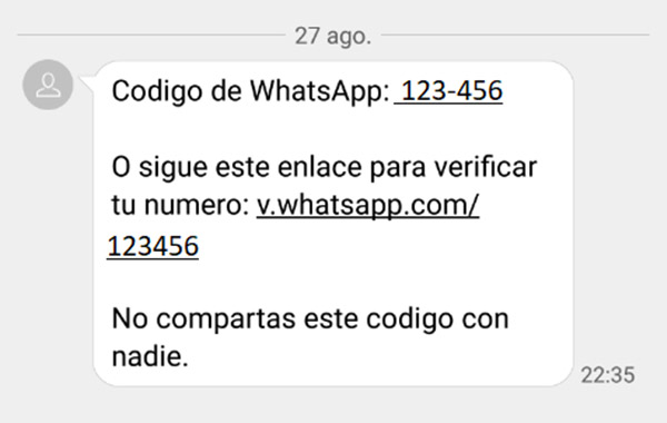 Código de verificación de WhatsApp por SMS. (foto: Mitic)