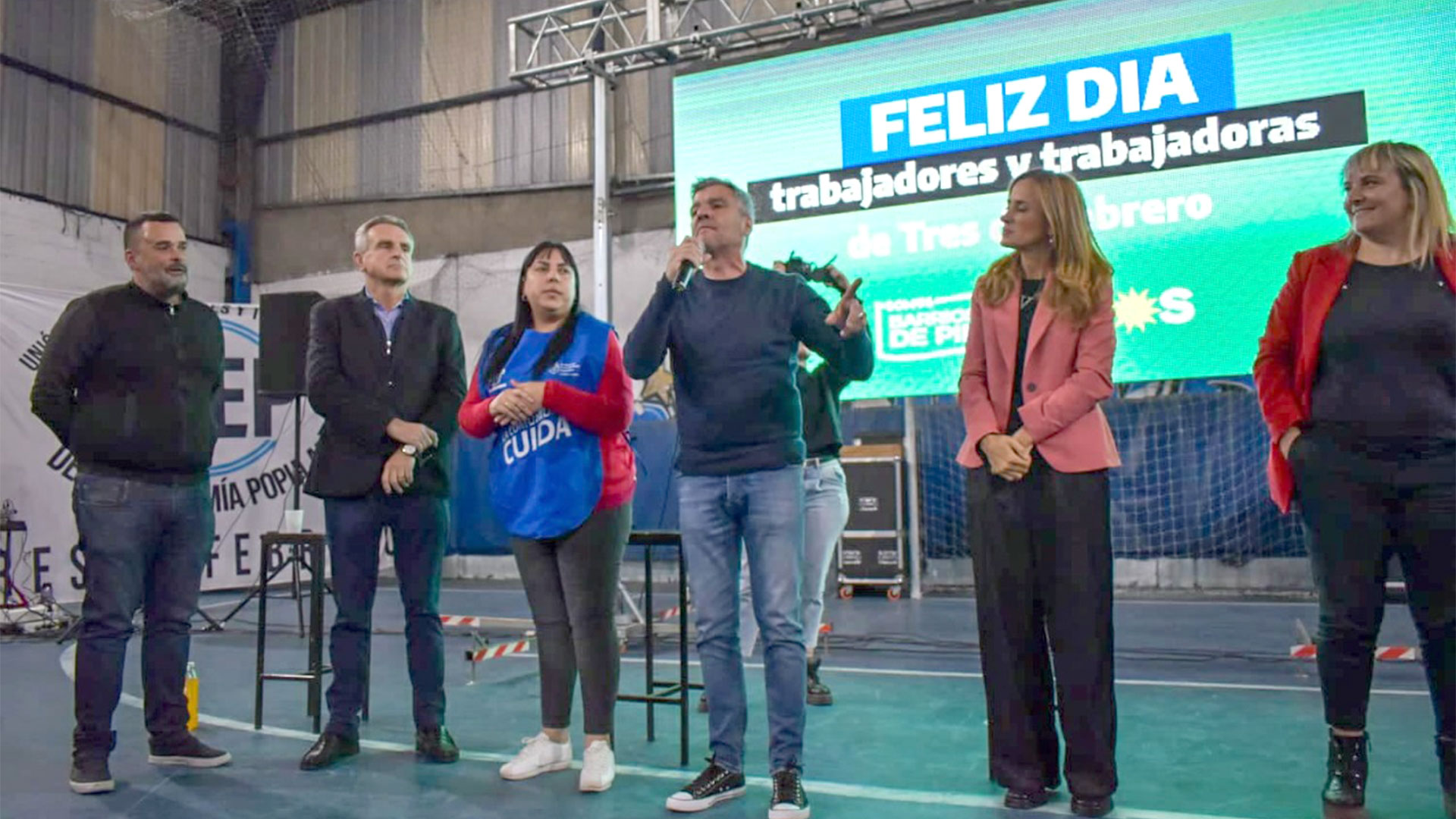 Juanchi Zabaleta habla durante el acto que se realizó ayer en Tres de Febrero
