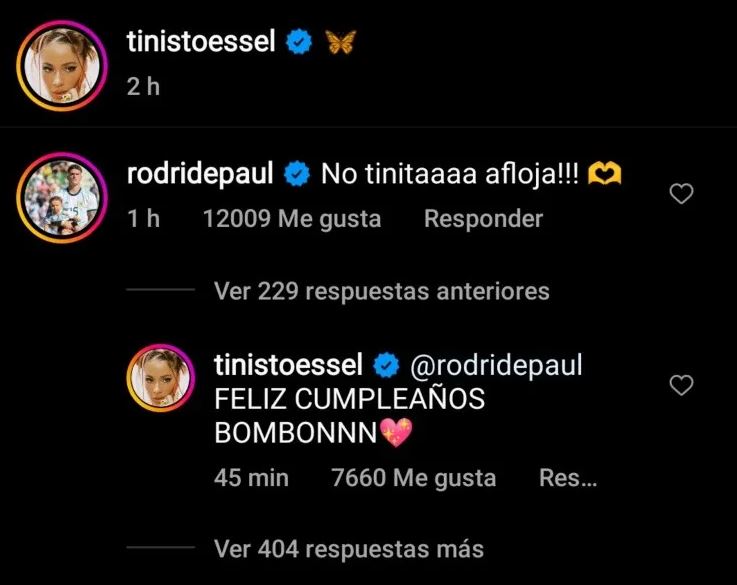 El intercambio de mensajes entre Tini y Rodrigo 