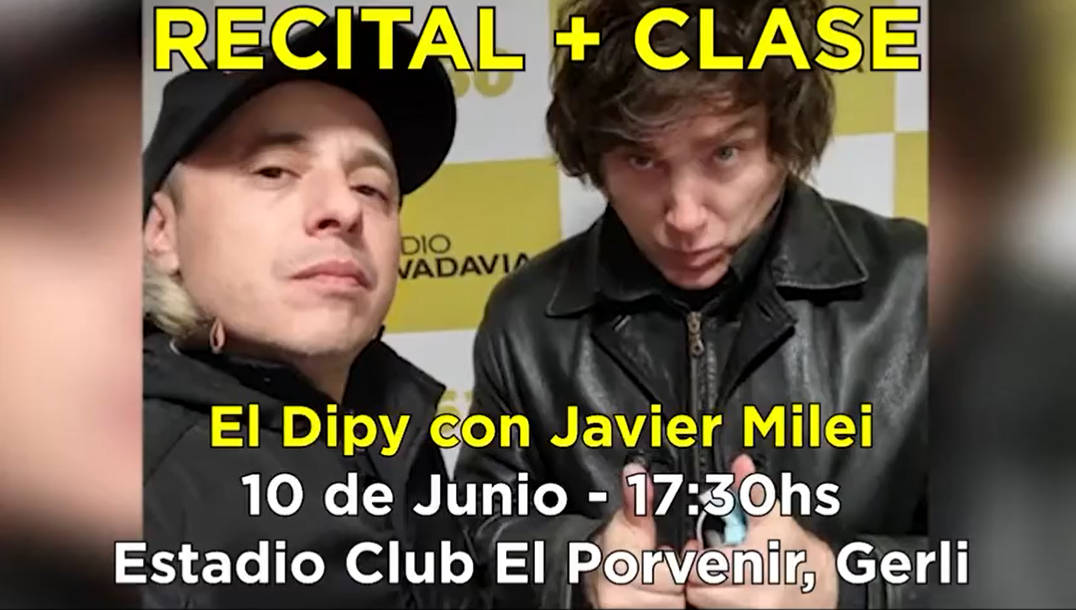 Una imagen del video promocional que publicaron Milei y El Dipy en sus redes sociales para anunciar el acto.