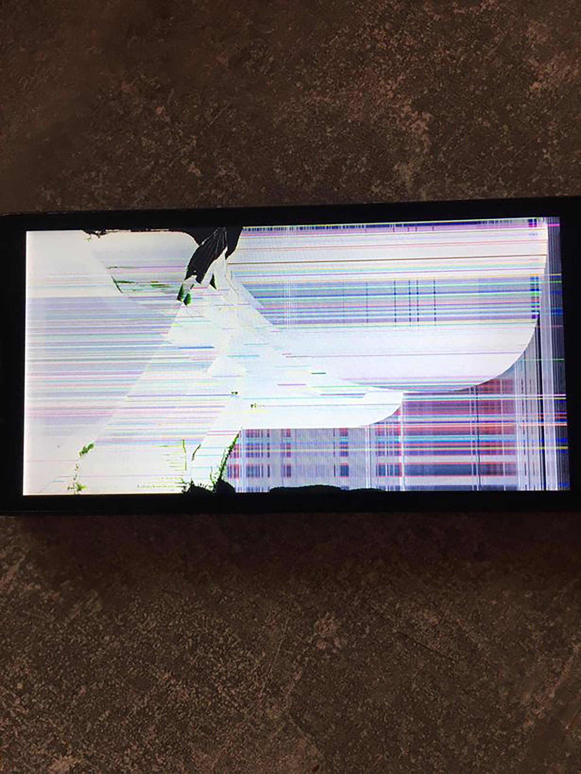 La madre compartió una foto de cómo quedó el teléfono de su hijo tras el incidente 