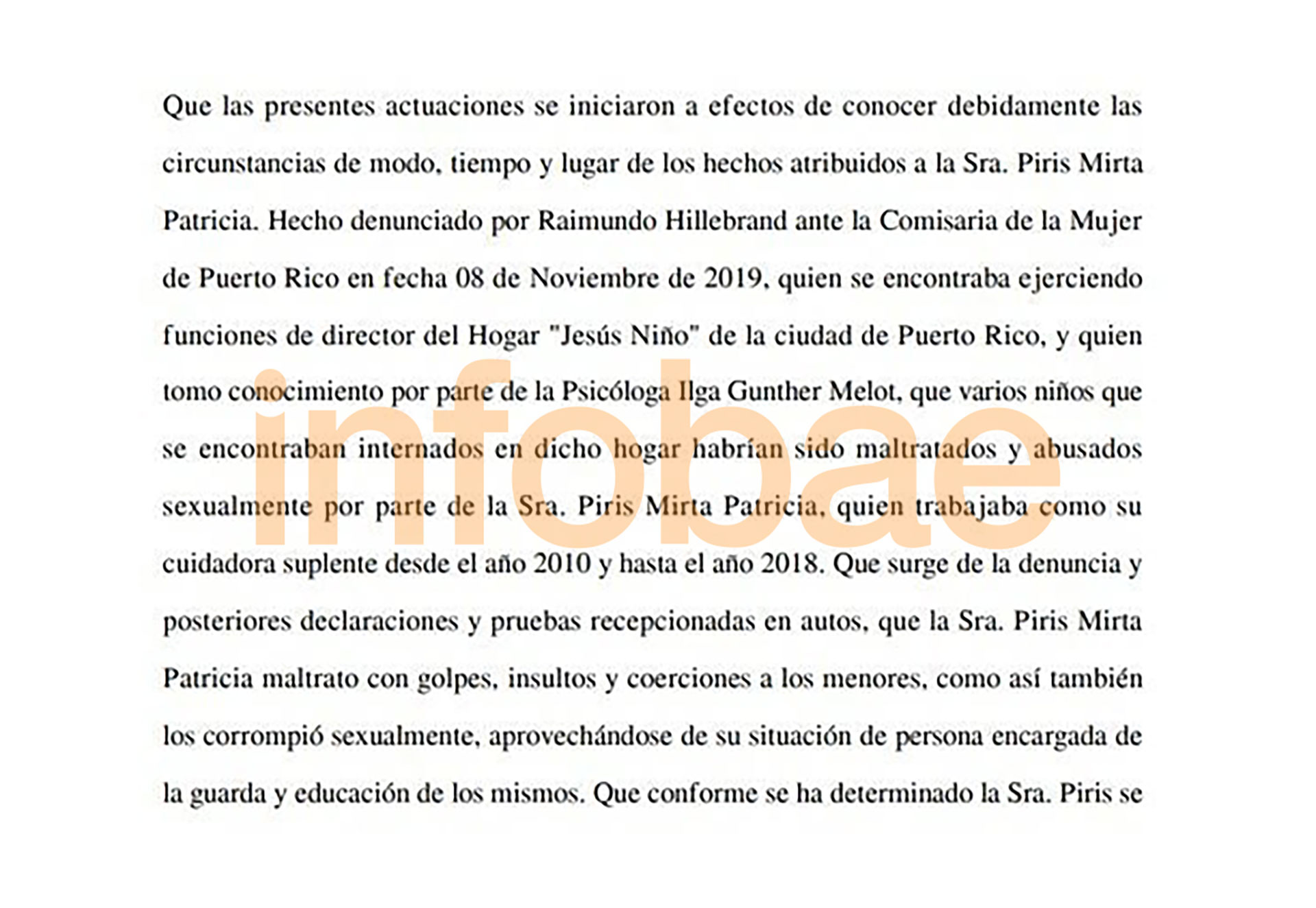 Fragmento de la imputación a Mirta Piris