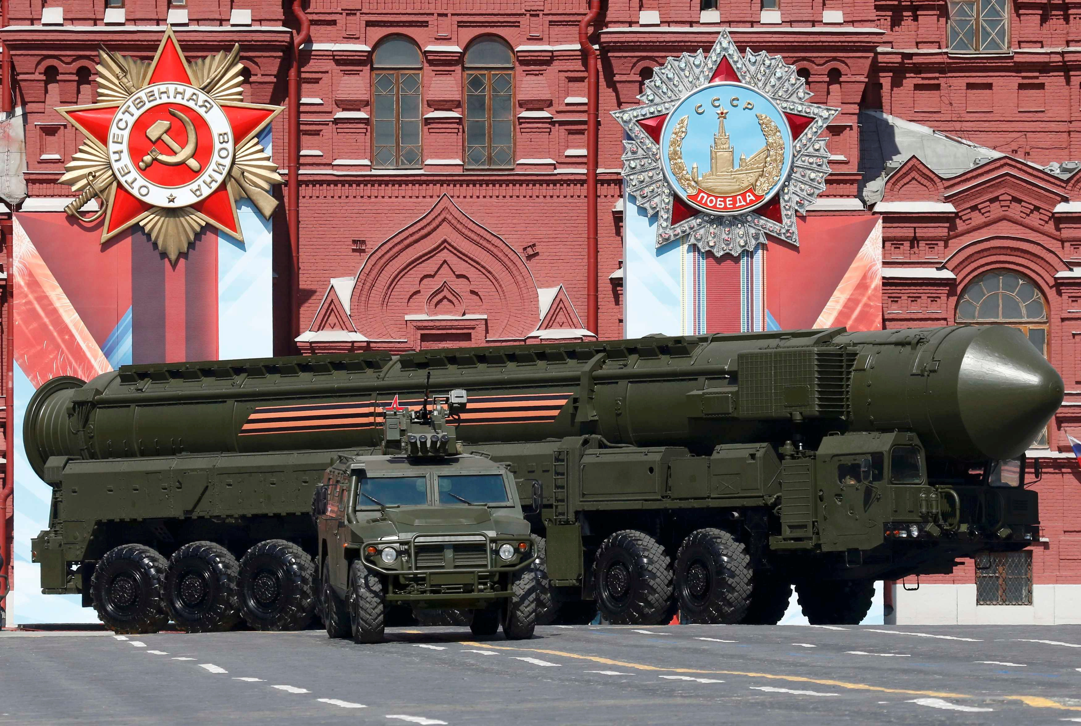 FILE PHOTO: Russian Yars RS-24 intercontinental ballistic missile system drives during Victory Day parade to mark end of World War Two at Red Square in Moscow