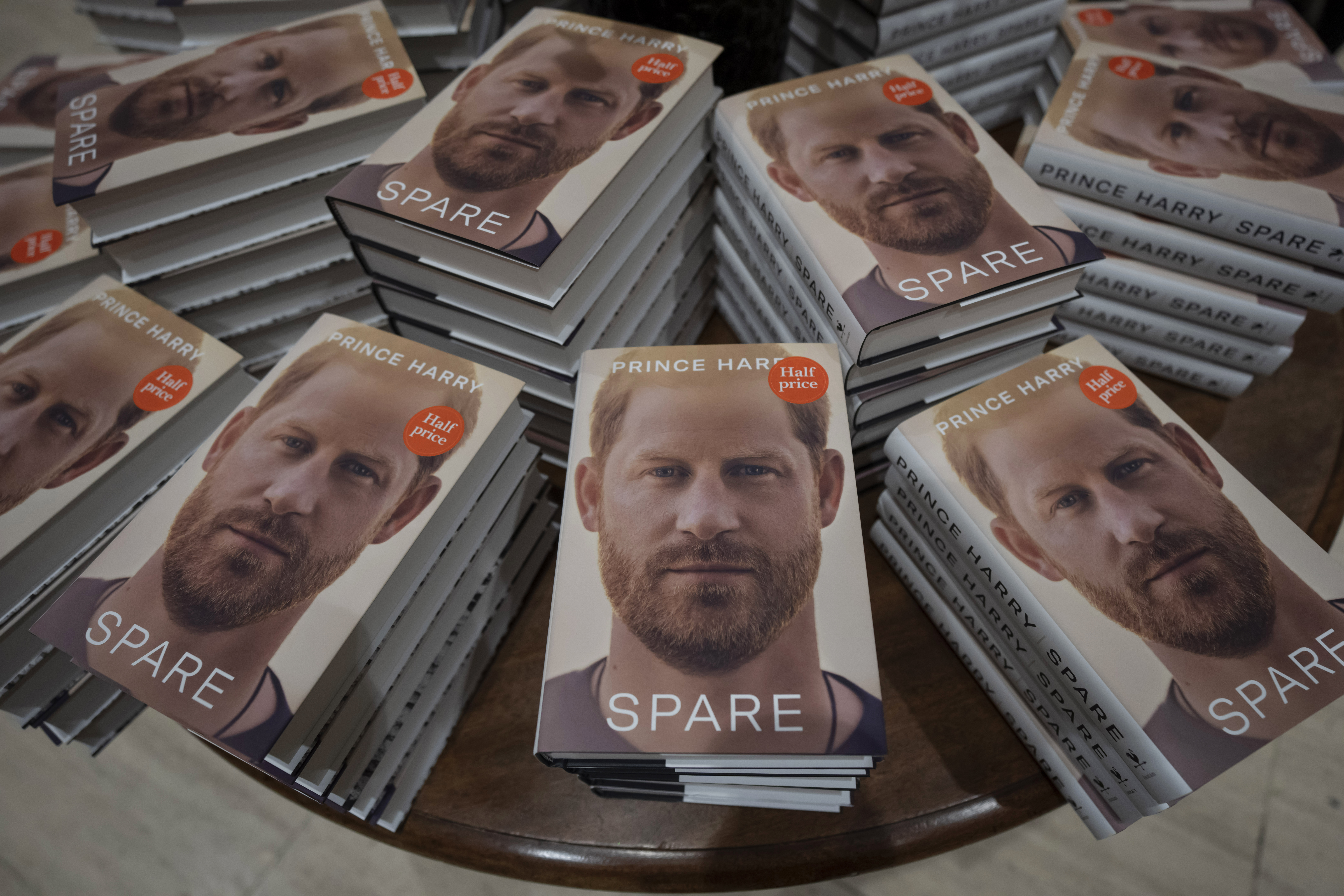 Copies of Prince Henry's book "Spare" in a bookstore in London (AP Photo)