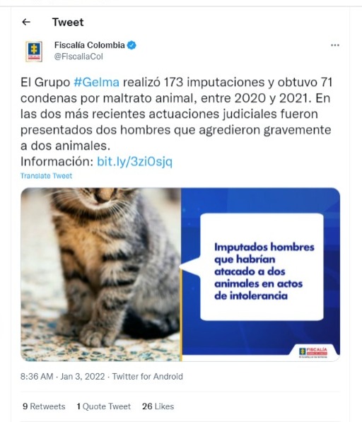 Informe oficial de la Fiscalía General de la Nación Foto: Twitter @FiscaliaCol