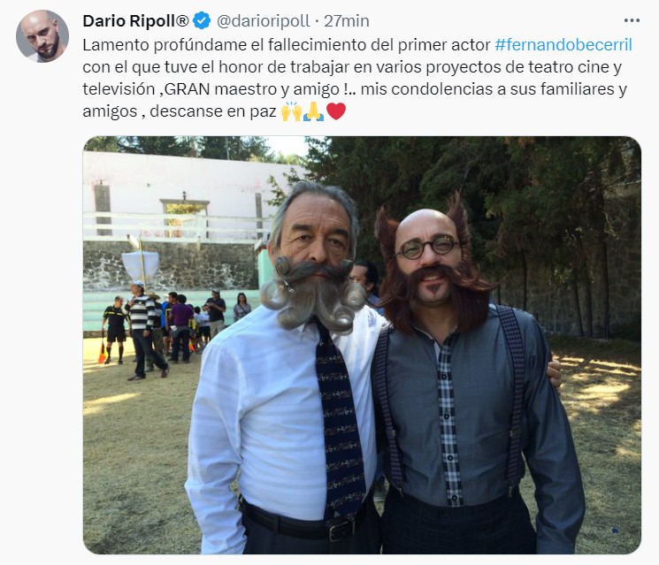 Otros actores como Horacio Villalobos, José María Yazpik e Ignacio Riva Palacio lamentaron la muerte del director de teatro (Twitter/@darioripoll)