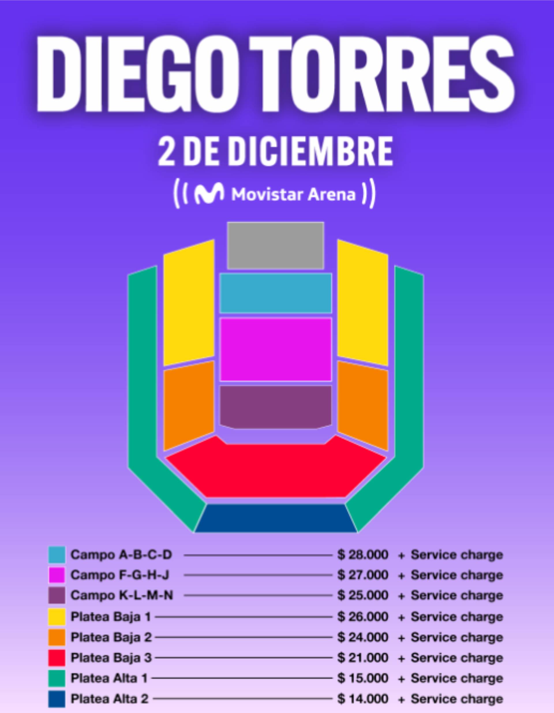 Los precios de las entradas para el show de Diego Torres