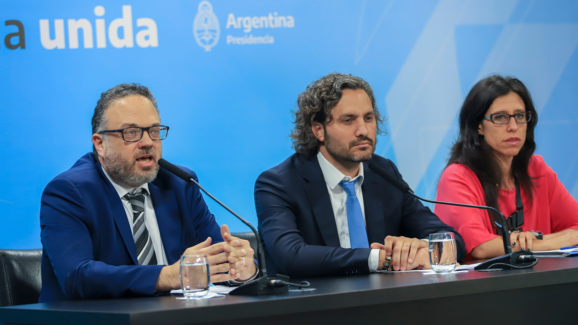 Matías Kulfas, Santiago Cafiero y Paula Español, en el relanzamiento de Precios cuidados