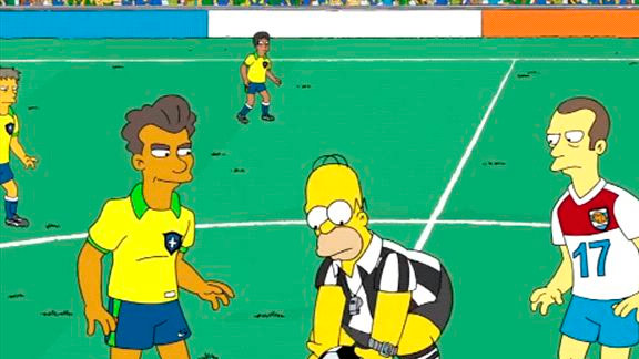 En un recordado capítulo sobre Brasil 2014, Homero fue árbitro y los alemanes vencieron a los locales. ¡Y Alemania ganó ese mundial de fútbol!  (20th Century Fox Television)