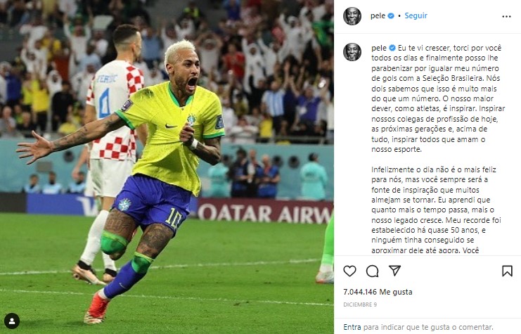Mensajes de Pelé a Neymar en su perfil oficial de Instagram. (Captura)