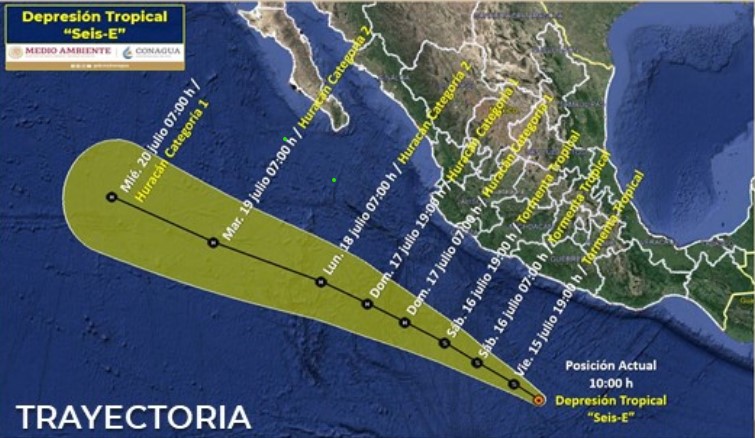 Depresión tropical Tres-E en el Pacífico mexicano y probable desarrollo. Foto: @conagua_clima