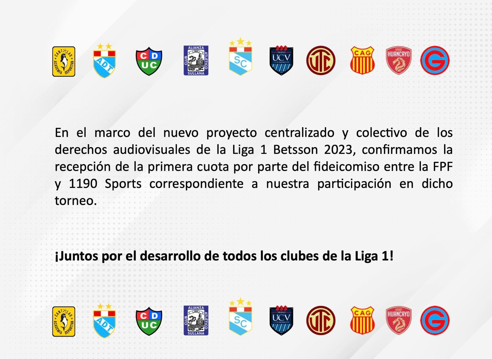 Comunicado de los clubes respecto al contrato con la empresa 1190 Sports