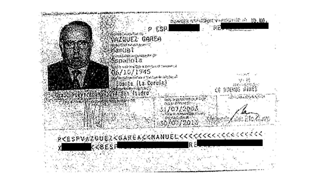 Copia del pasaporte de Manuel Vázquez, de nacionalidad española, que figura en los documentos de Pandora Papers